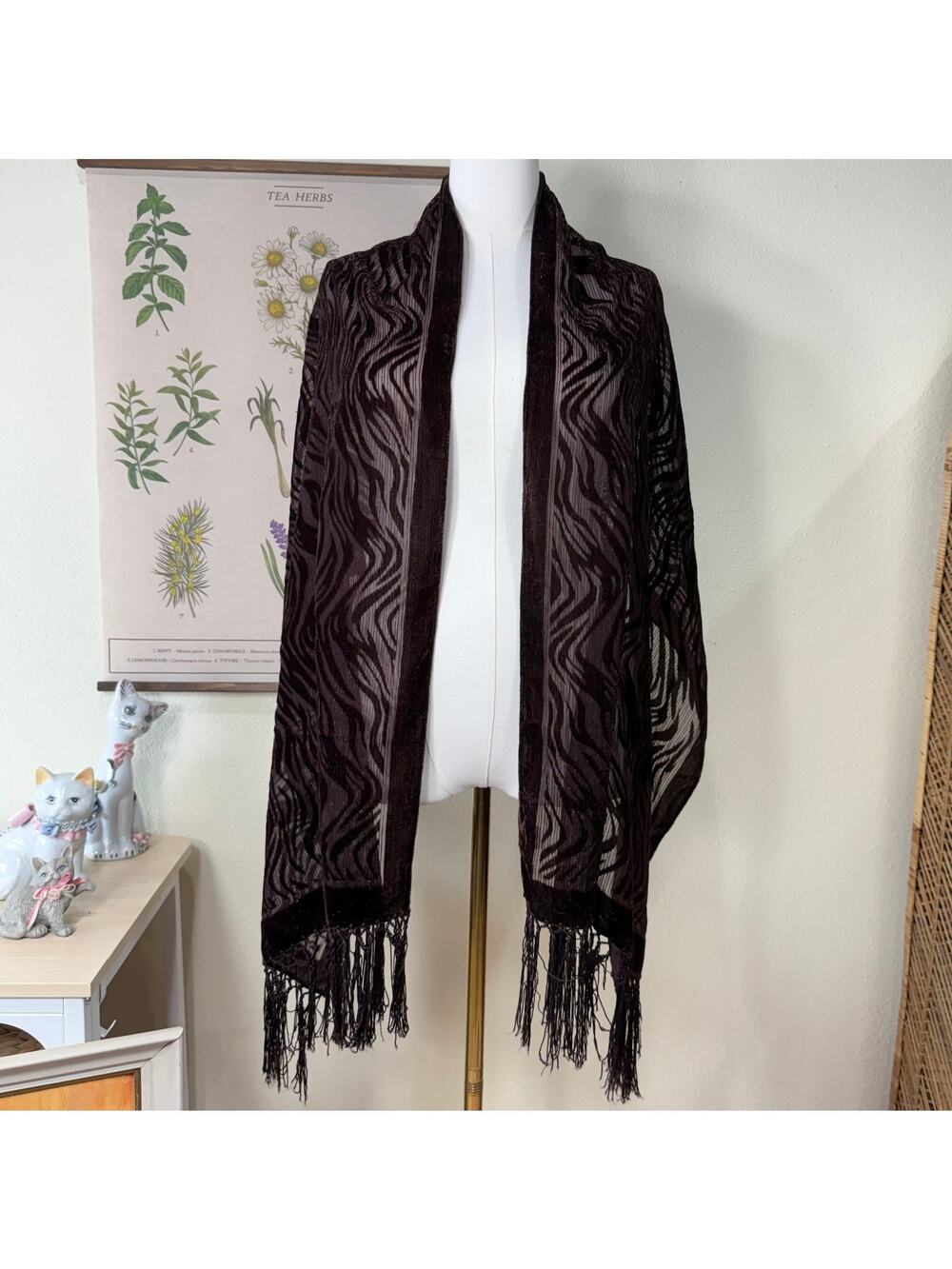 Zebra Glitter Sheer Velvet Burnout Fringe Scarf Whimsigoth Forest Fairy Y2k